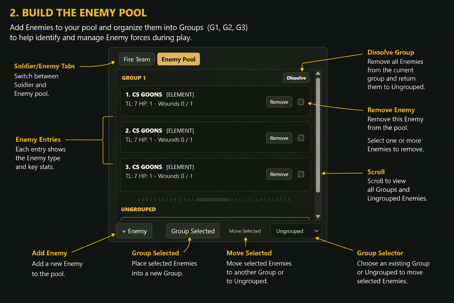 Enemy Pool setup instruction graphic